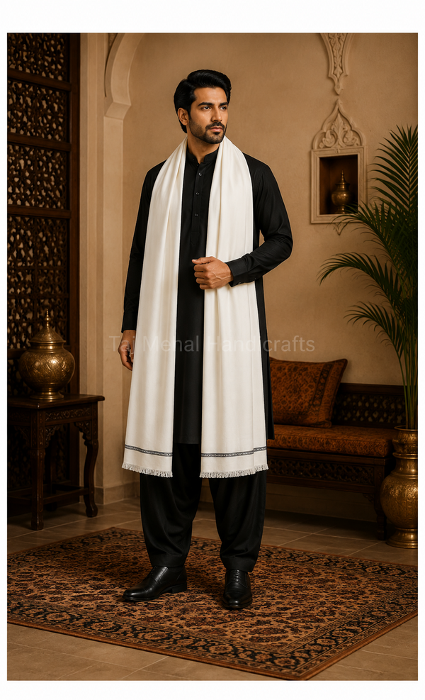 Elevate Your Style with Men’s Pashmina Shawls – 90 Count White