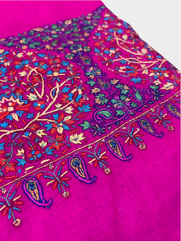 Pure Pashmina Hand-Embroidered Sozni Border Shawl