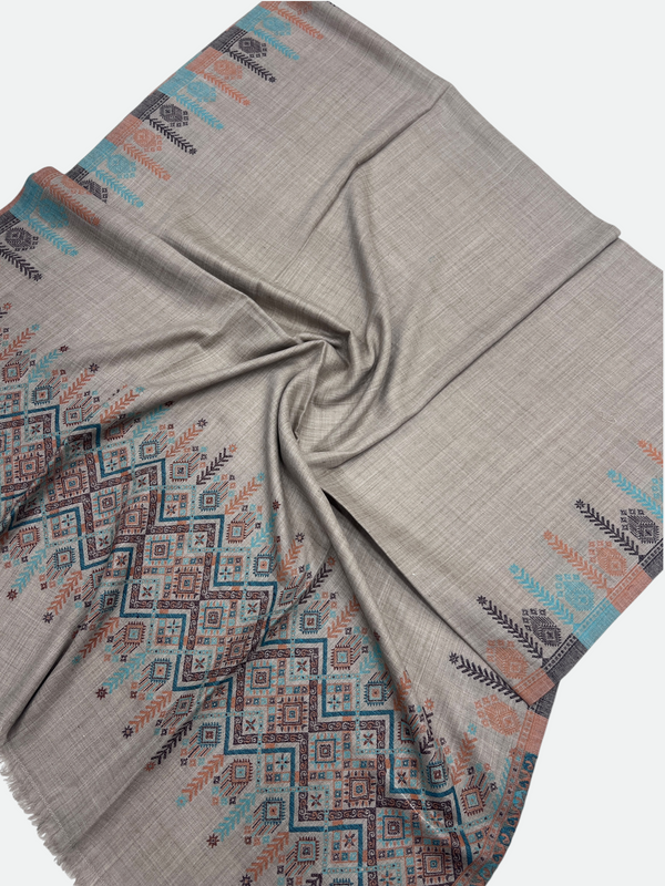 Woolen Swati Cross-Stitch Border Shawl - 01 - Tajmehalhandicrafts