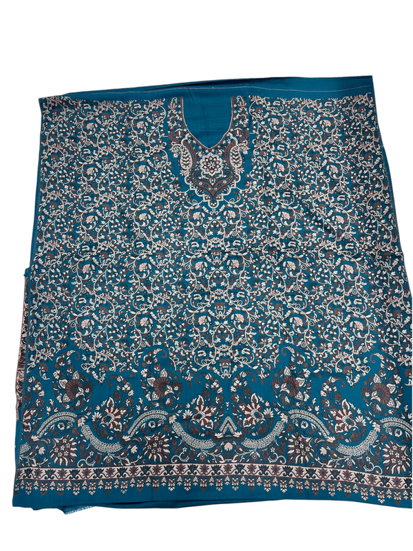 3-Piece Kani Woolen unstitched Suit - Teal - Tajmehalhandicrafts