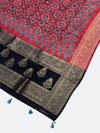 Dola Silk Ajrakh Dupatta with Natural Dye Hand Block Print & Zari Border - Tajmehalhandicrafts