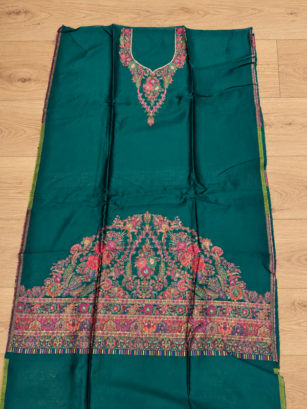 Emerald green pure silk Kani Moonlight suit, alternate product view - Taj Mehal Handicrafts
