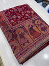 Maroon Bird & Floral Moonlight Zari Kani Pashmina Shawl | Taj Mehal Handicrafts