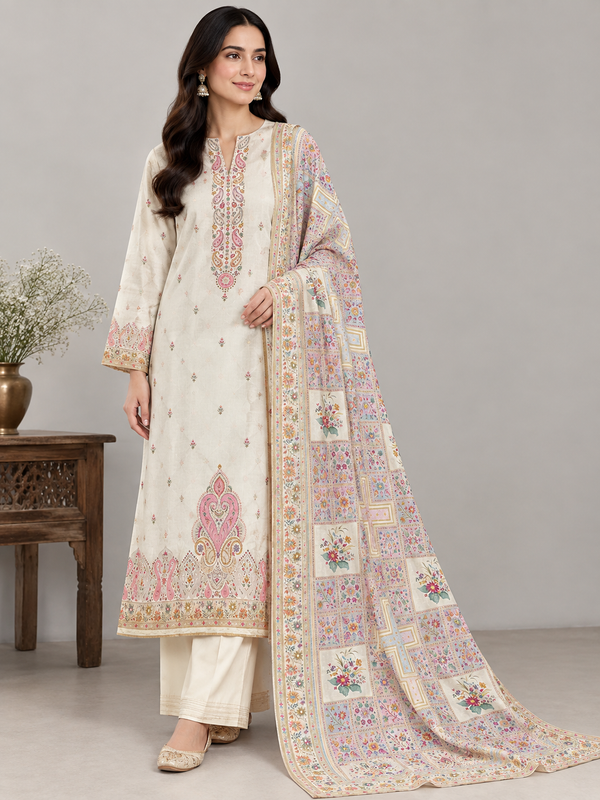 Off-white Maharani unstitched suit