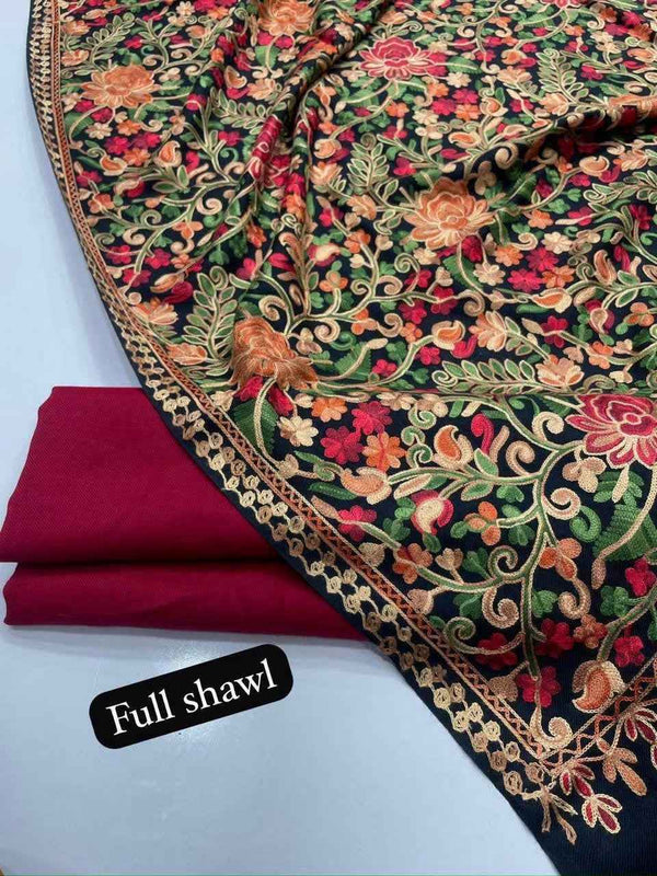 Marina Plain Suit with Woolen Embroidered Shawl