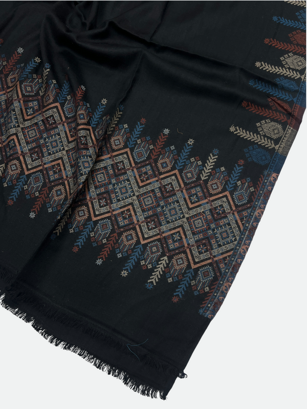 Woolen Swati Cross-Stitch Border Shawl - Tajmehalhandicrafts