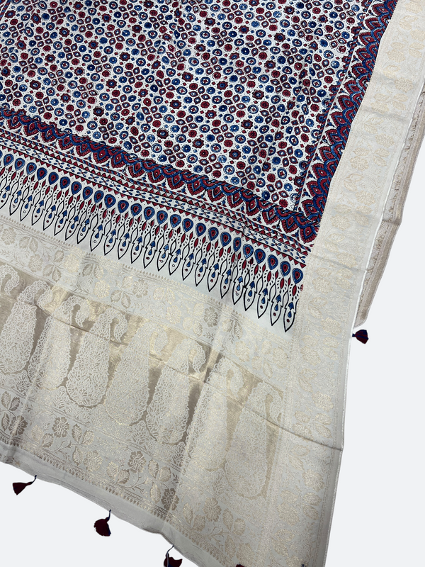 Handcrafted Ajrakh Design Gajji Silk Dupatta - Tajmehalhandicrafts