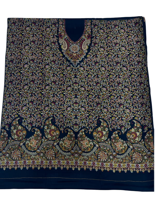 3-Piece Kani Woolen unstitched suit - Black - Tajmehalhandicrafts
