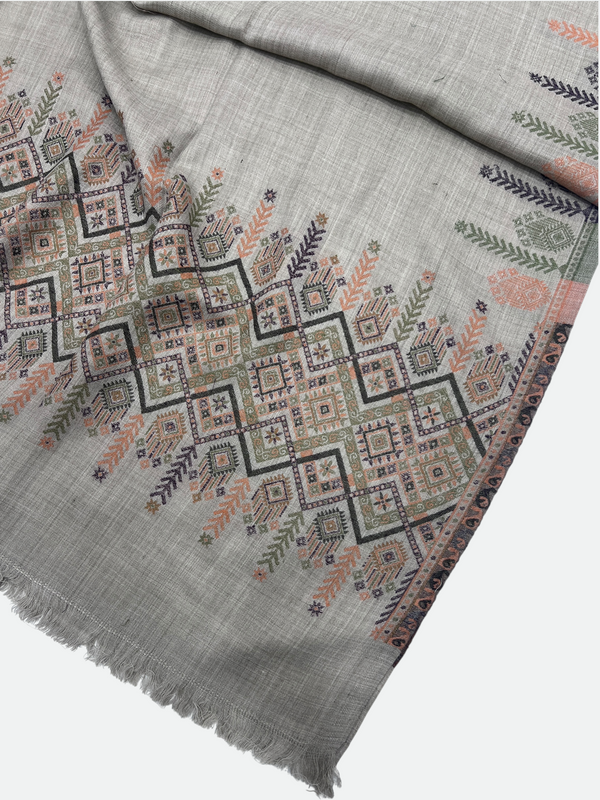 Woolen Swati Cross-Stitch Border Shawl - 02 - Tajmehalhandicrafts