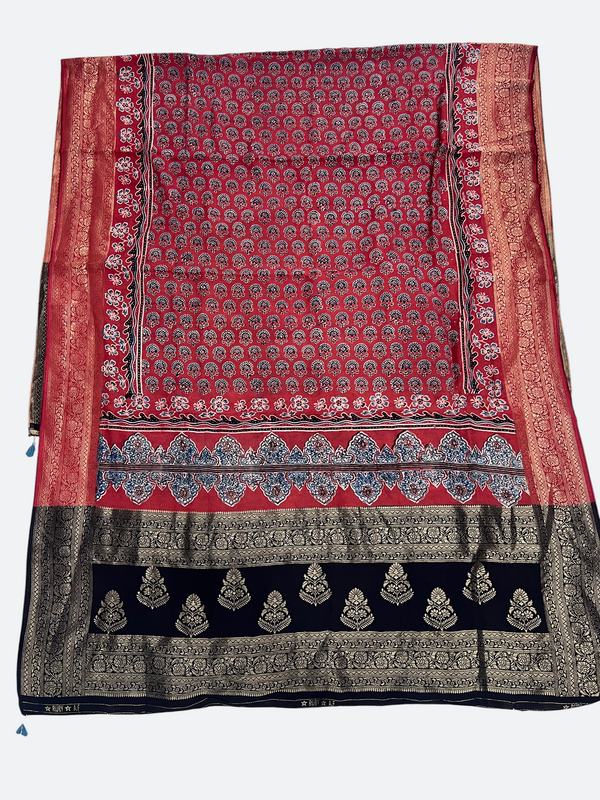 Traditional Ajrakh Design Patalo Gajji Silk Dupatta - Tajmehalhandicrafts