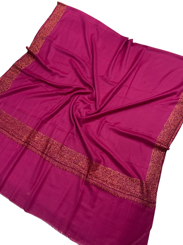 Elegant Handmade Woolen Shawls: Top Dor Sui Work with Pashmina Border - Tajmehalhandicrafts