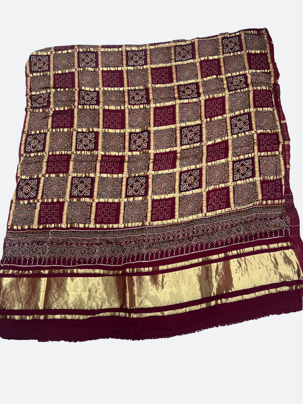 Traditional Ajrakh Design Patalo Gajji Silk Duppata - Tajmehalhandicrafts
