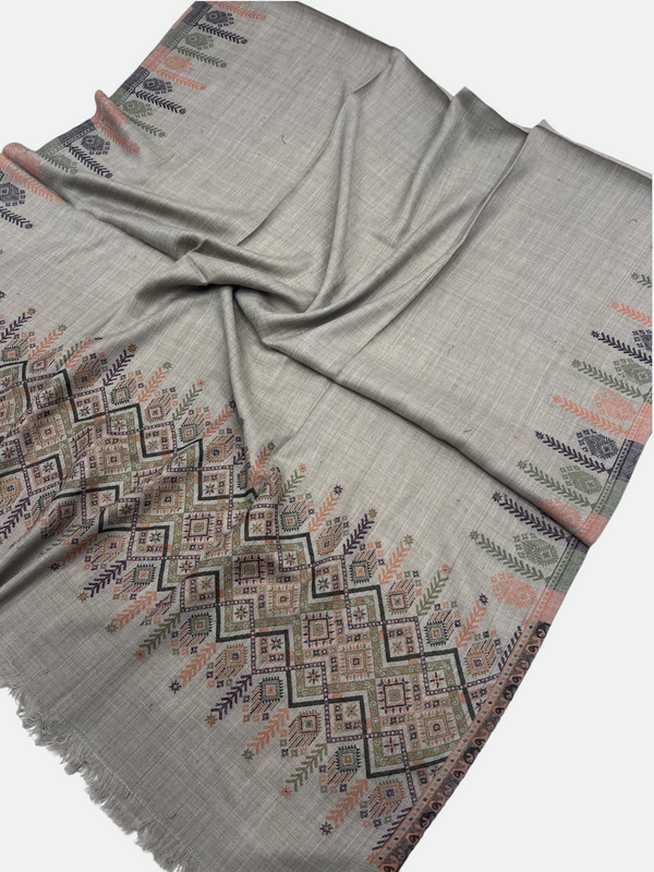 Woolen Swati Cross-Stitch Border Shawl - 02 - Tajmehalhandicrafts