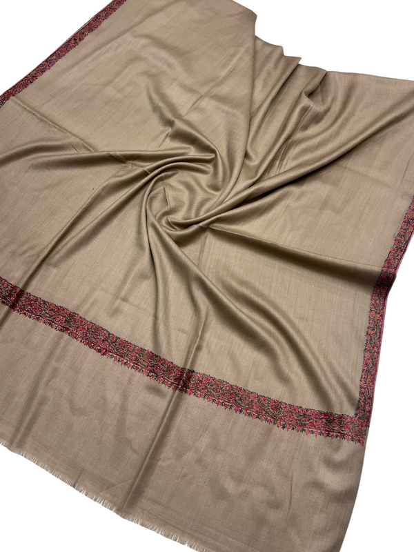 Elevate Your Style with Our Handcrafted Woolen Shawl - Hashiya Border Needle Sui Work - Tajmehalhandicrafts