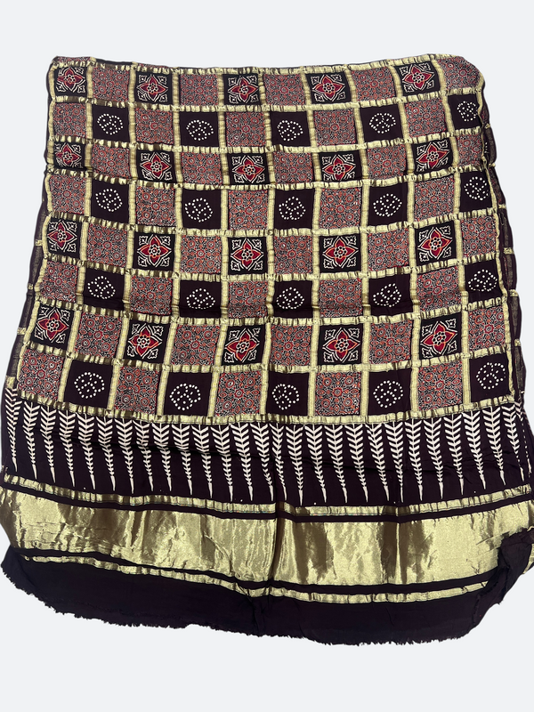 Traditional Ajrakh Design Patalo Gajji Silk Duppata - Tajmehalhandicrafts
