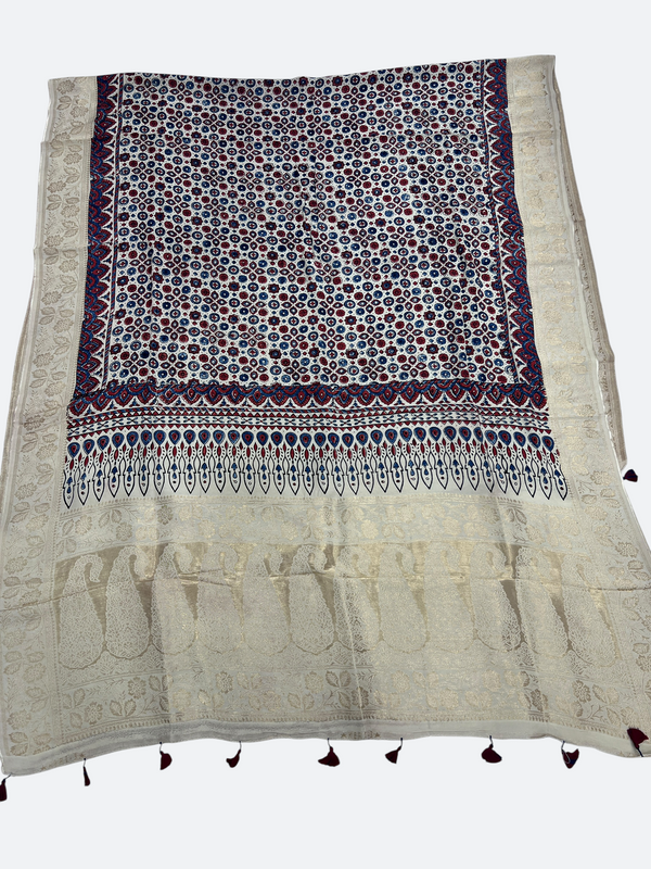 Handcrafted Ajrakh Design Gajji Silk Dupatta - Tajmehalhandicrafts