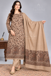 Skin and brown Kani Pashmina 3 piece unstitched Pakistani suit for women