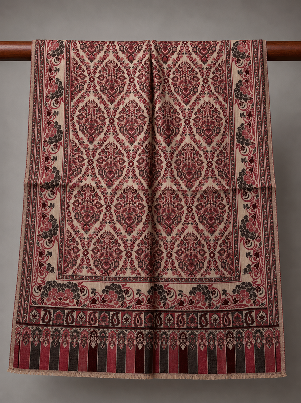 Wool Kani Woven Stole - Tajmehalhandicrafts
