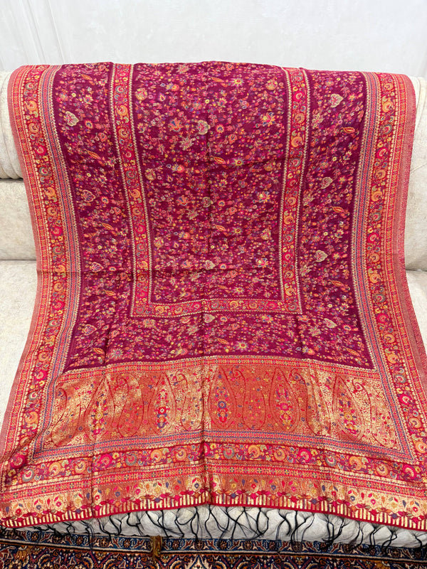 Pink Pure Indian Kani Silk Suit | Taj Mehal Handicrafts