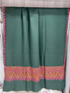 Women pure pashmina hand embroidered Green Sozni border with exquisite Pula wo