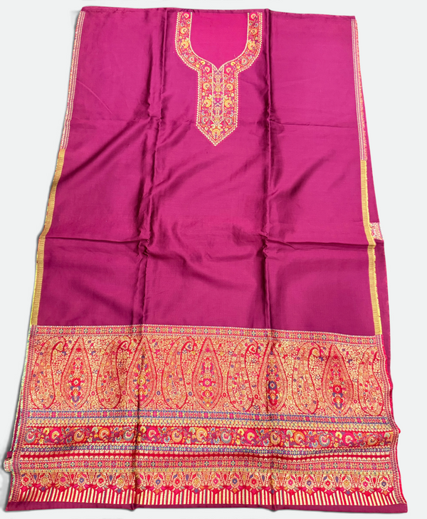 Magenta Indian Kani Silk Suit with Floral Shawl