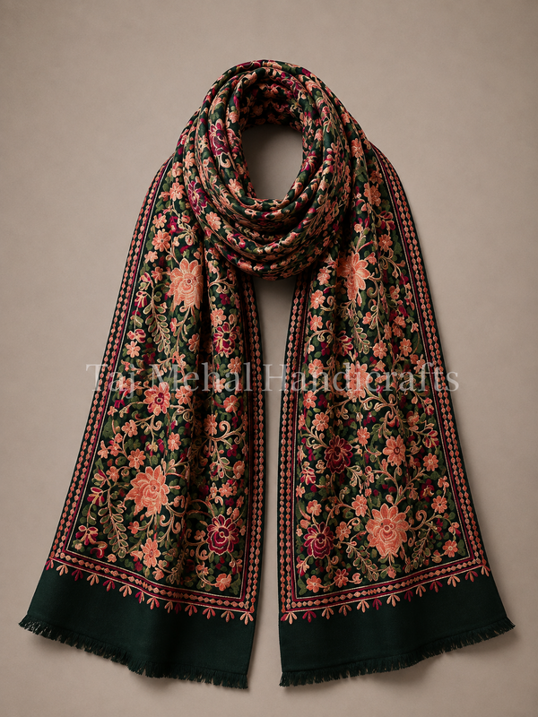Luxurious Aari Work Wool Stole for Elegant Every Occasion