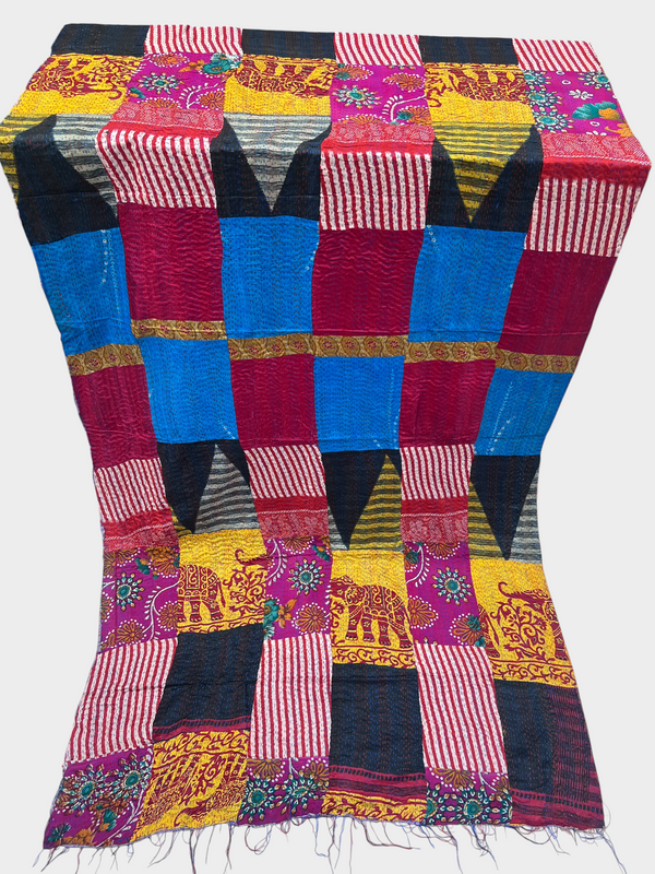 Bengal Kantha Handwork Patchwork Reversible Silk Stole