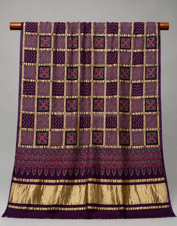 Beautiful Ajrakh Gajji Silk Dupatta – Sindhi Traditional Design - Tajmehalhandicrafts
