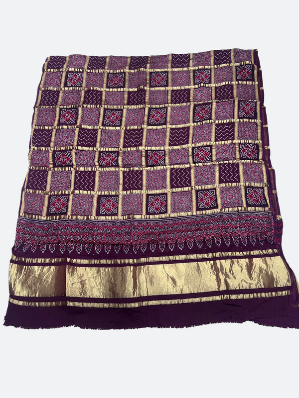 Beautiful Ajrakh Gajji Silk Dupatta – Sindhi Traditional Design - Tajmehalhandicrafts