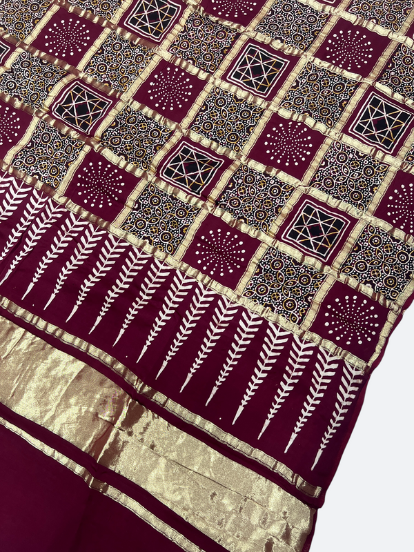Luxury Sindhi Ajrakh Gajji Silk Dupatta - Tajmehalhandicrafts