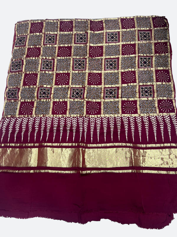 Luxury Sindhi Ajrakh Gajji Silk Dupatta - Tajmehalhandicrafts