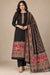 Model wearing a black Moonlight Shikargah suit with a matching patterned shawl – Taj Mehal Handicrafts