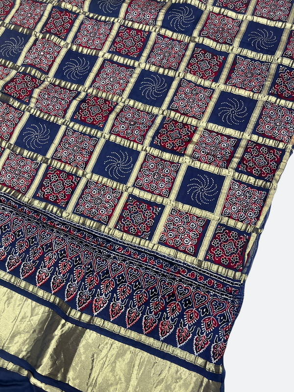 Classic Sindhi Ajrakh Dupatta in Premium Gajji Silk - Tajmehalhandicrafts
