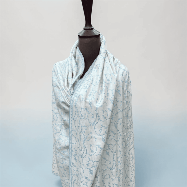 Ivory & Turquoise Sozni Jaal Pashmina Shawl – Hand Embroidered tajmehalhandicrafts