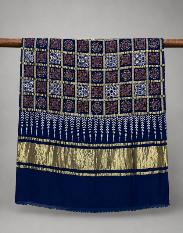 Traditional Ajrakh Design Patalo Gajji Silk Duppata - Tajmehalhandicrafts