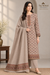 Mona Lisa Kani unstitched three piece beige suit with floral shirt, plain trousers and dupatta with a single bottom border – Taj Mehal Handicrafts