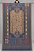 Navy and gold Moonlight zari Kani Pashmina shawl with floral vines, oval medallions and multicolour panels, fully open on a wooden studio rod | Taj Mehal Handicrafts