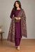 Model wearing a plum unstitched two-piece suit with Moonlight shawl