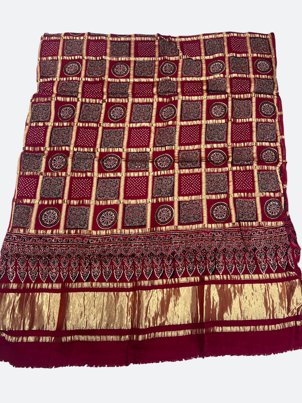 Elegantly Crafted Ajrakh Design Silk Dupatta for Timeless Style - Tajmehalhandicrafts