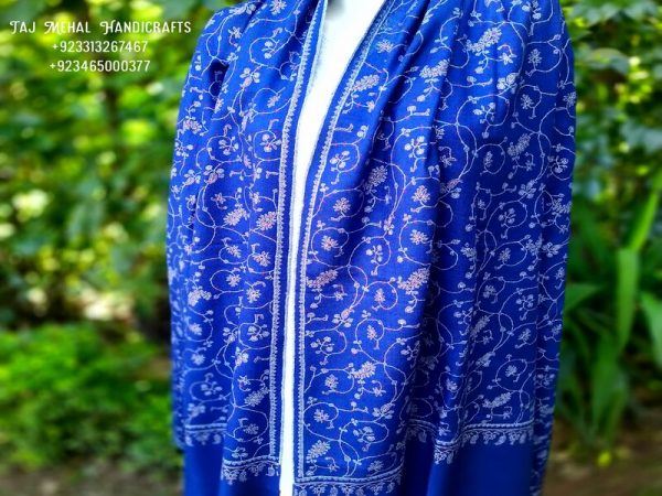 Royal Blue Sozni Jaal Embroidered Pashmina Shawl