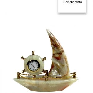 Onyx Stone Ship Table Clock 8″