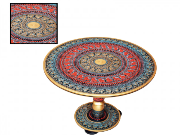 Red And Blue Lacquer Art Corner Table
