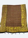 AJRAKH PRINT DOLA SILK ZARI WEAVING DUPATTA - Tajmehalhandicrafts