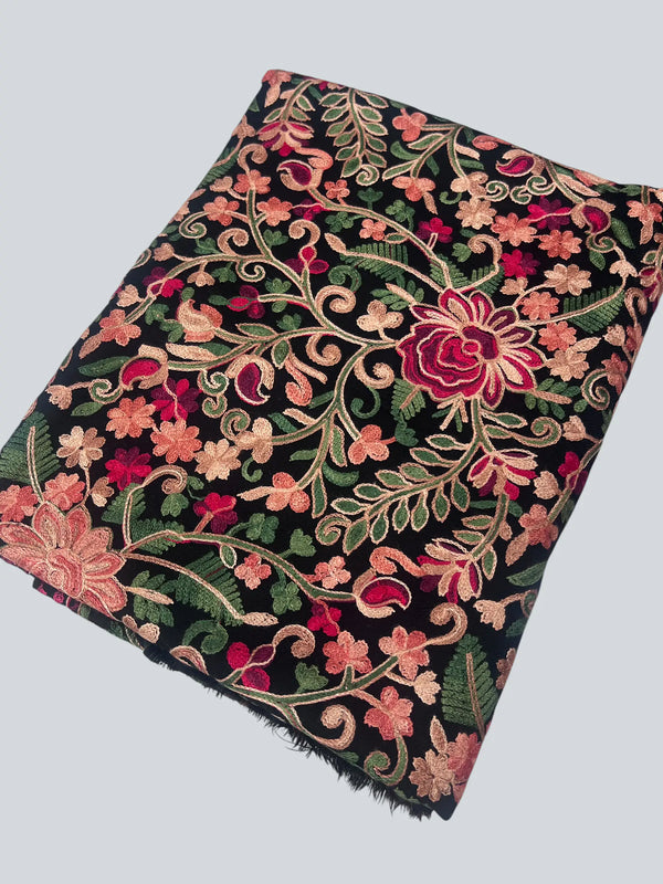 Exquisite Kashmiri Wool Shawl with Aari Embroidery - Luxurious Multicolor Design - Tajmehalhandicrafts