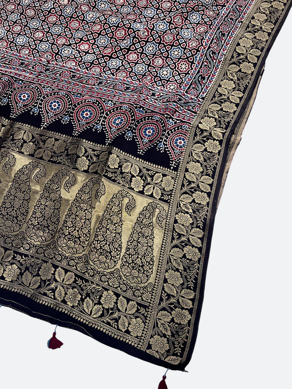 Ajrakh Print Dola Silk Dupatta online - Tajmehalhandicrafts