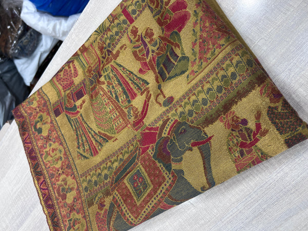 Golden Palace Scenery Artistic Kani Pashmina Shawl | Taj Mehal Handicrafts
