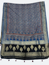 Classic Ajrakh Dola Silk Dupatta – Natural Dye Heritage Textile - Tajmehalhandicrafts