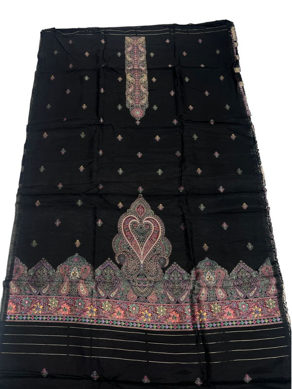 Black Maharani Unstitched Suit with Paisley Detailing