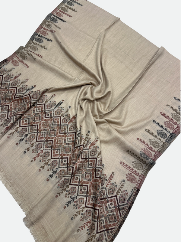 Woolen Swati Cross-Stitch Border Shawl - 03 - Tajmehalhandicrafts