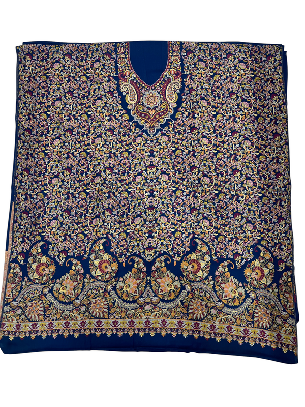 3-Piece Kani Woolen unstitched Suit - Blue - Tajmehalhandicrafts